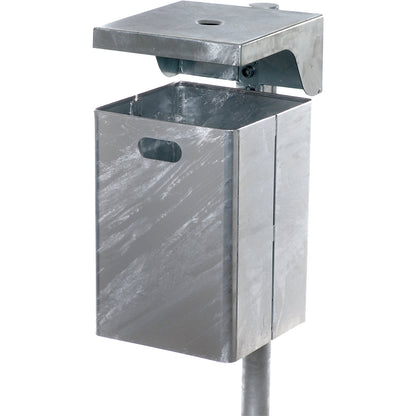 Waste collector for outdoor use, hot dip galvanised, capacity 50 l, WxHxD 310 x 685 x 360 mm, orange hood.