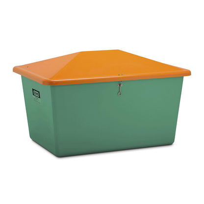 Grit container made of GRP, capacity 1100 l, without dispenser opening, green container.
