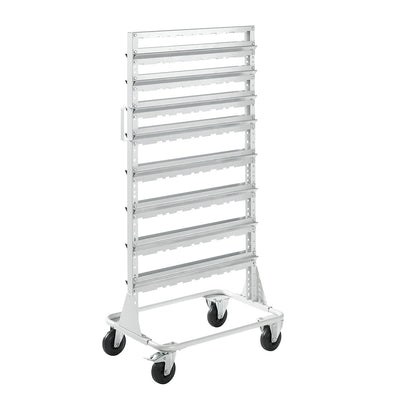 Mobile rack, height 1588 mm, mobile rack for 80 open fronted storage bins, light grey.