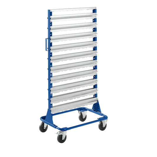 Mobile rack, height 1588 mm, mobile rack for 120 open fronted storage bins, gentian blue.