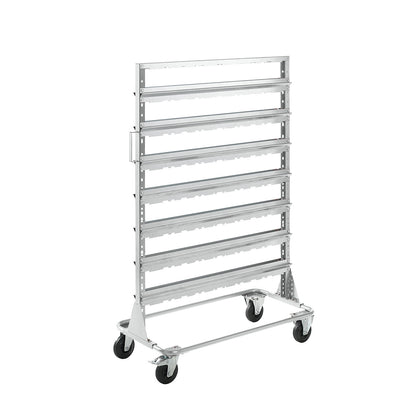 Mobile rack, height 1588 mm, mobile rack for 84 open fronted storage bins, light grey.