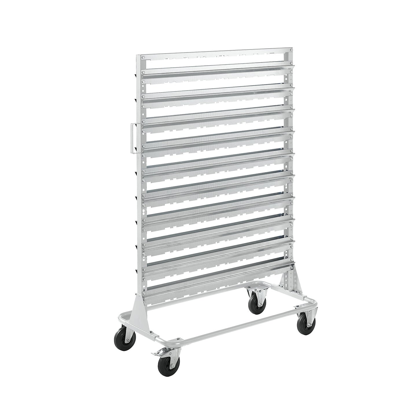 Mobile rack, height 1588 mm, mobile rack for 160 open fronted storage bins, light grey.
