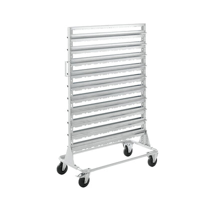 Mobile rack, height 1588 mm, mobile rack for 160 open fronted storage bins, light grey.