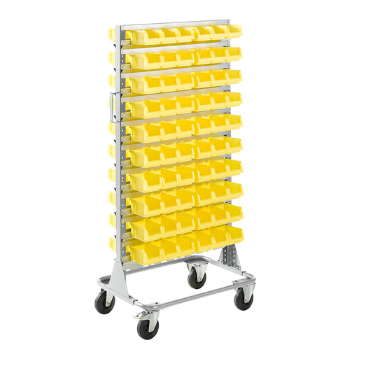 Mobile rack, height 1588 mm, mobile rack with 120 open fronted storage bins, light grey.