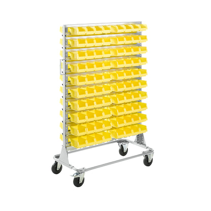 Mobile rack, height 1588 mm, mobile rack with 160 open fronted storage bins, light grey.
