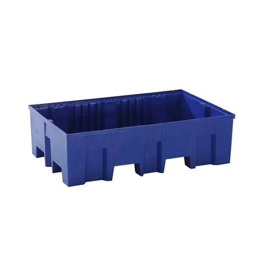 PE sump tray for 2 x 200 litre drums, clearance for forklift, height 350 mm, without grate.
