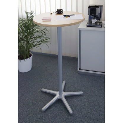 Pedestal table, Ø 600 mm, 1100 mm high, silver frame, beech finish tabletop.