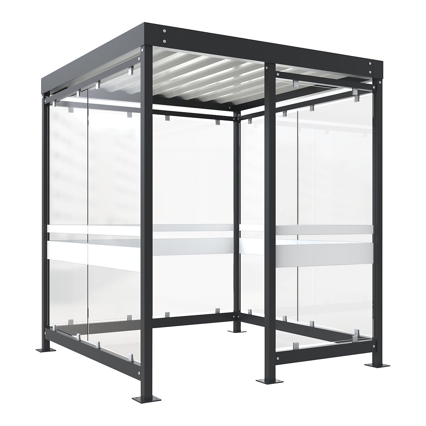 Canopy Köln with steel roof, 7 glass units, open to the left, complete kit, charcoal RAL 7016.