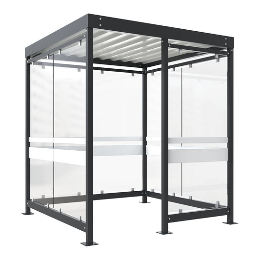 Canopy Köln with steel roof, 7 glass units, open to the left, complete kit, charcoal RAL 7016.
