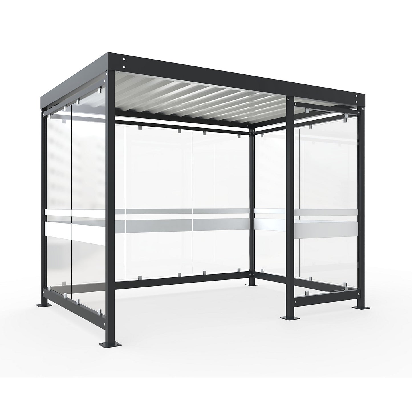 Canopy Köln with steel roof, 8 glass units, open to the left, complete kit, charcoal RAL 7016.