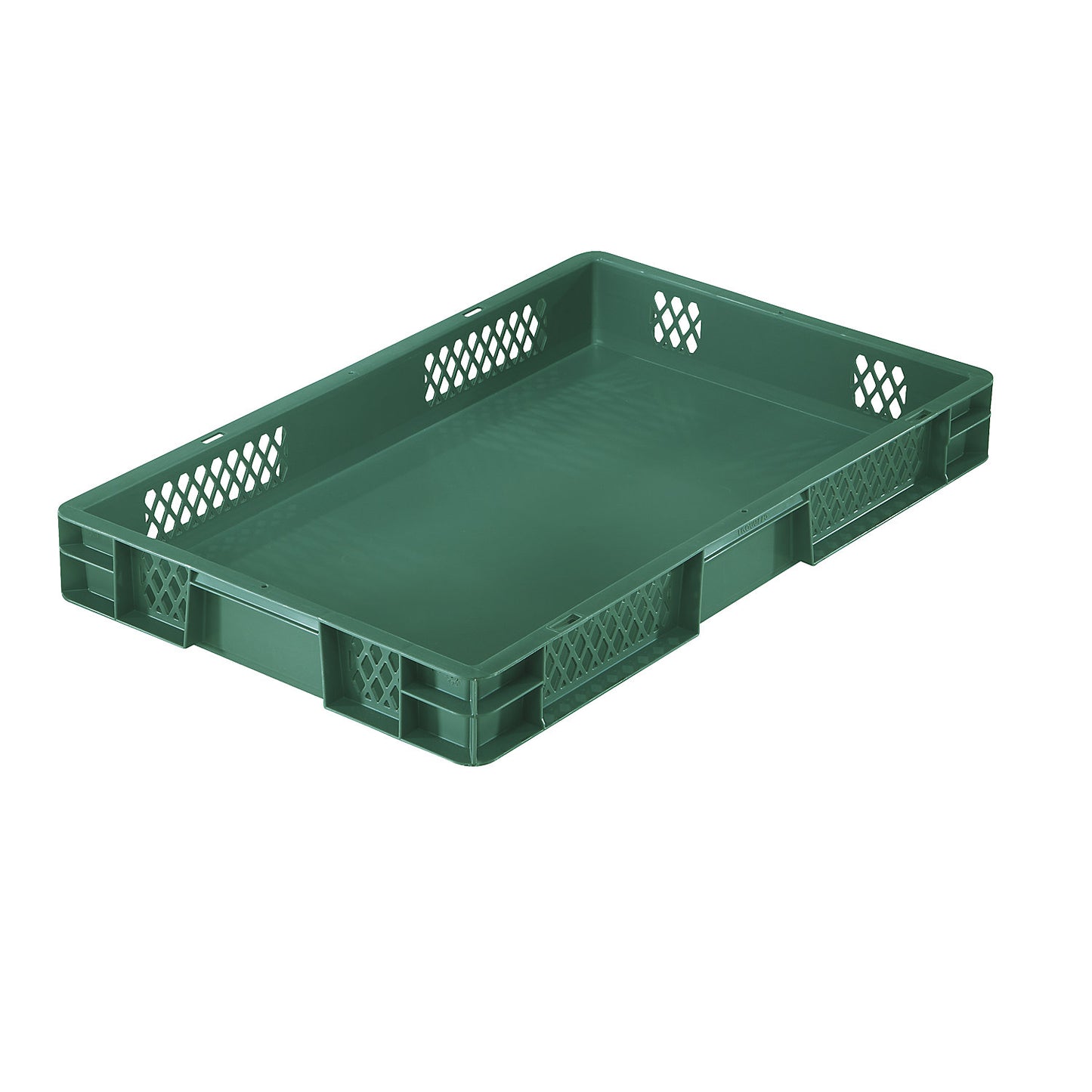 Euro stacking container, perforated walls, closed base, LxWxH 600 x 400 x 75 mm, green, pack of 5.