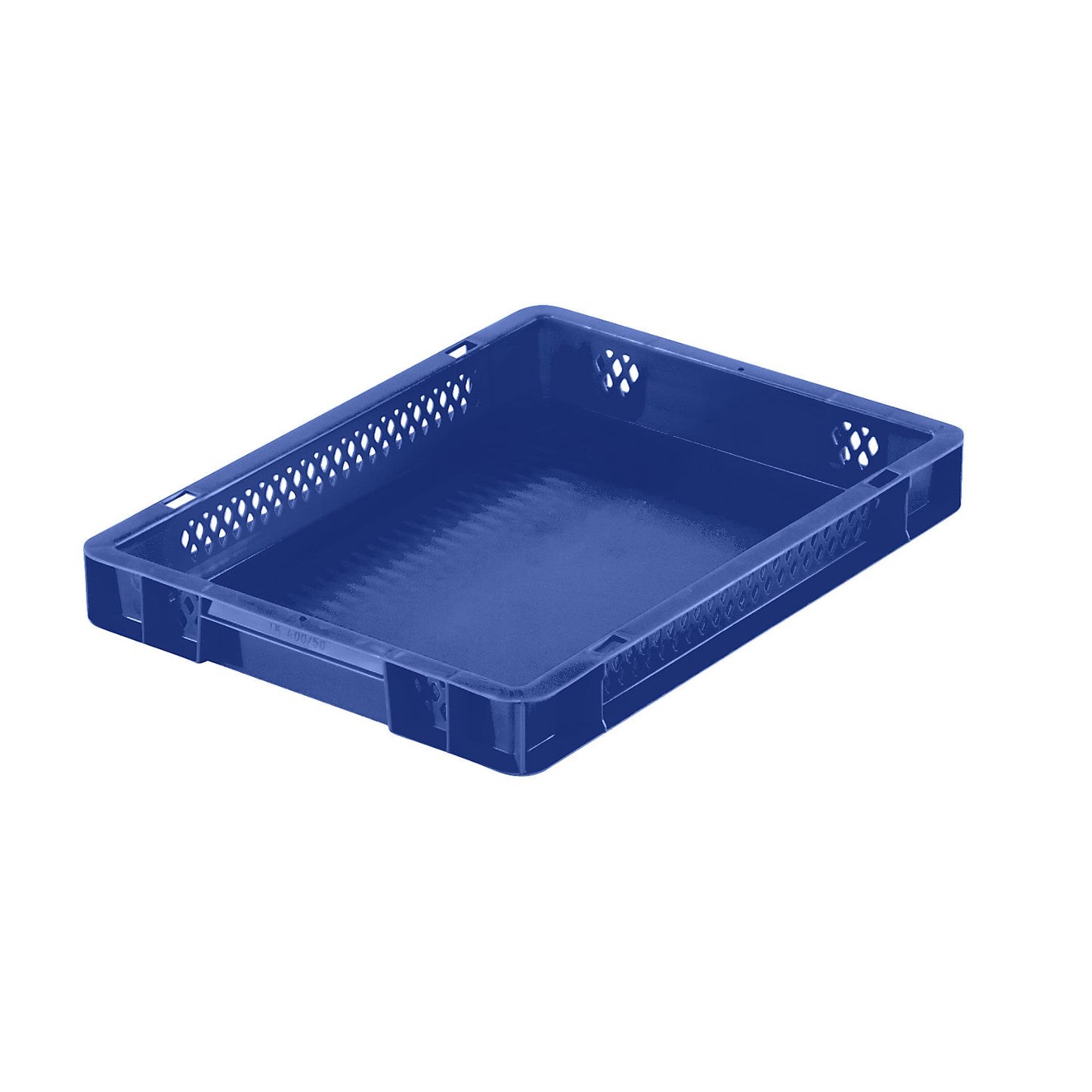 Euro stacking container, perforated walls, closed base, LxWxH 400 x 300 x 50 mm, blue, pack of 5.