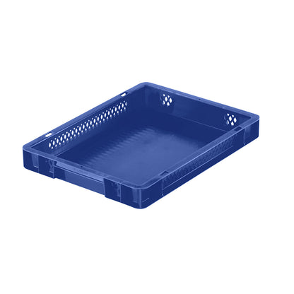 Euro stacking container, perforated walls, closed base, LxWxH 400 x 300 x 50 mm, blue, pack of 5.