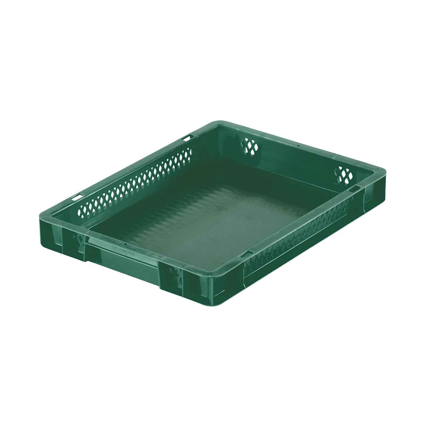 Euro stacking container, perforated walls, closed base, LxWxH 400 x 300 x 50 mm, green, pack of 5.