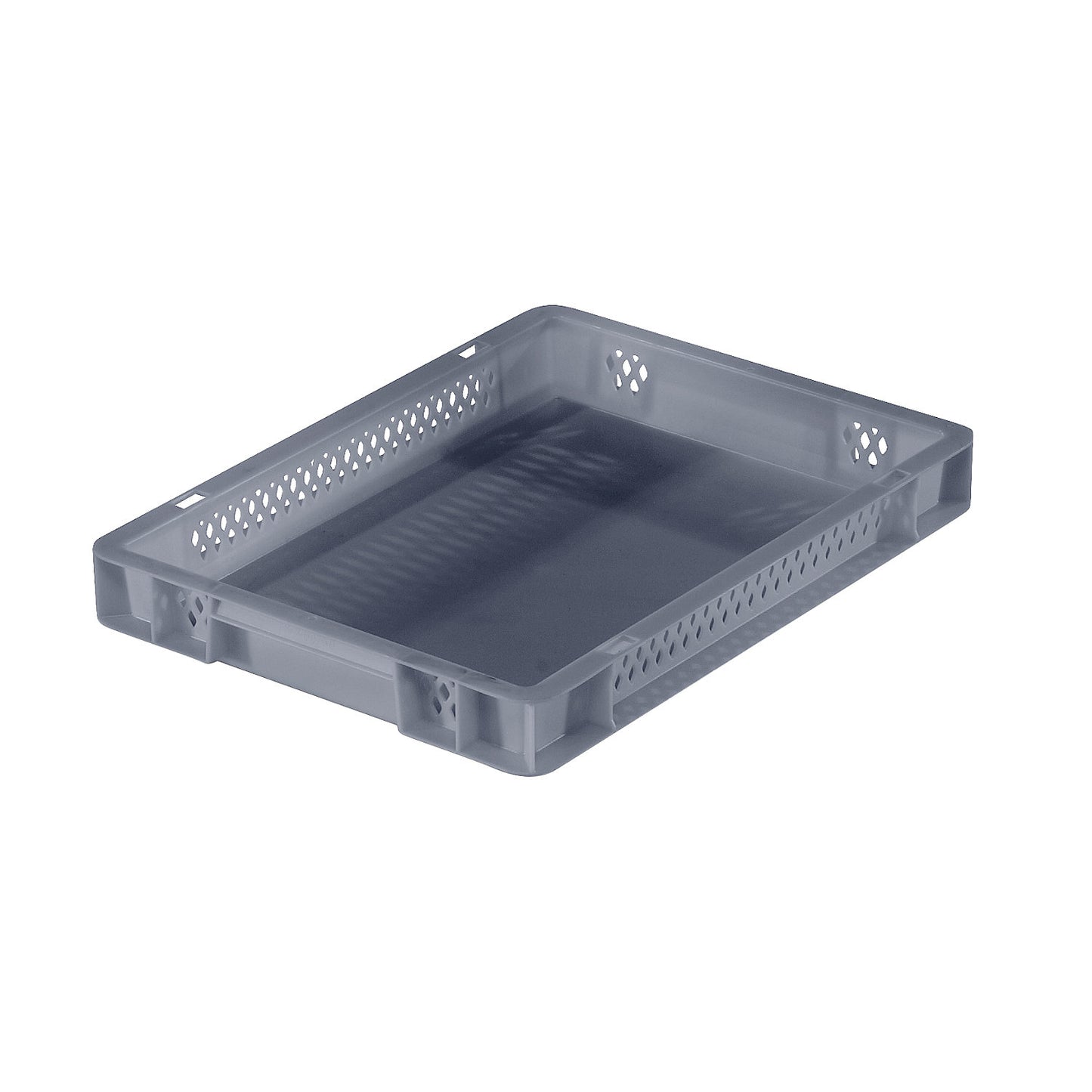 Euro stacking container, perforated walls, closed base, LxWxH 400 x 300 x 50 mm, grey, pack of 5.