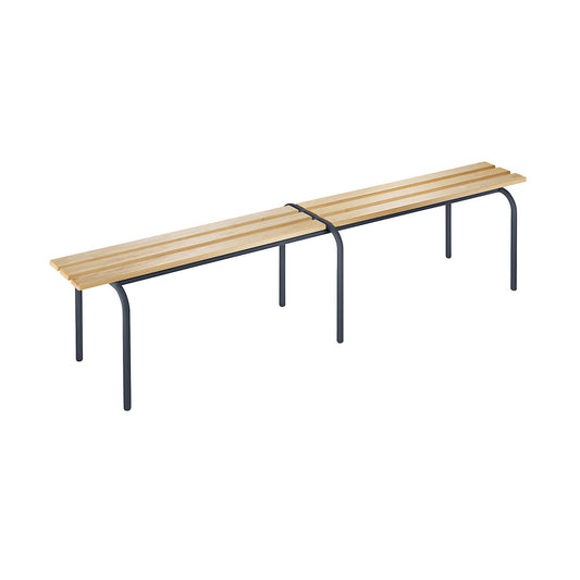 Changing room bench, stackable, clear varnished solid wood slats, length 2000 mm, basalt grey frame.
