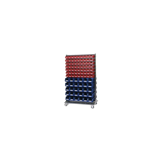 Storage shelf unit dolly, with open fronted storage bins, height 1745 mm.