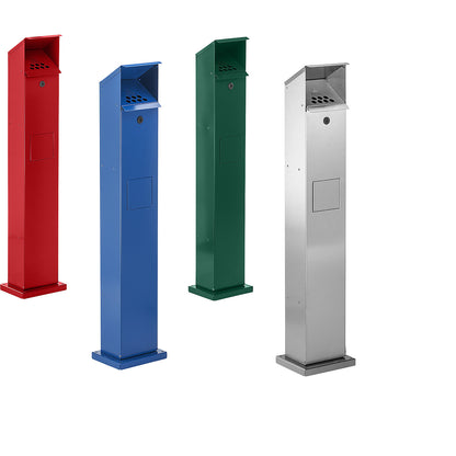 Combination pedestal ashtray, capacity 5 l, WxHxD 180 x 1150 x 150 mm, stainless steel.