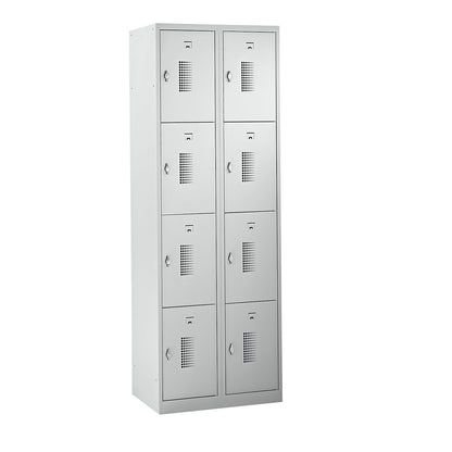 Amsterdam 4-fold compartment locker, 2 compartments, light grey, W 600 mm, 8 compartments, rotary bolt.