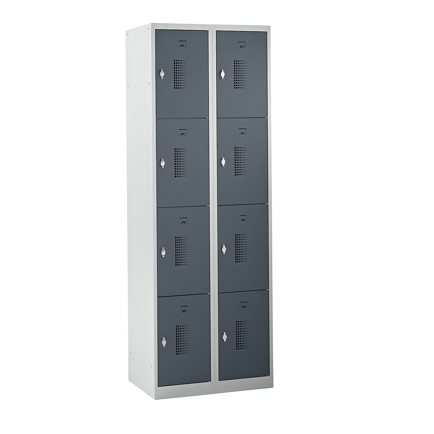 Amsterdam 4-fold compartment locker, 2 compartments, light grey / basalt grey, W 600 mm, 8 compartments, rotary bolt.
