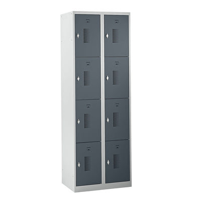 Amsterdam 4-fold compartment locker, 2 compartments, light grey / basalt grey, W 600 mm, 8 compartments, rotary bolt.