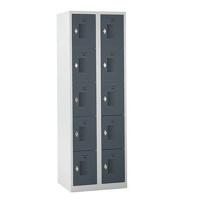 Amsterdam 5-fold compartment locker, 2 compartments, light grey / basalt grey, W 600 mm, 10 compartments, rotary bolt.