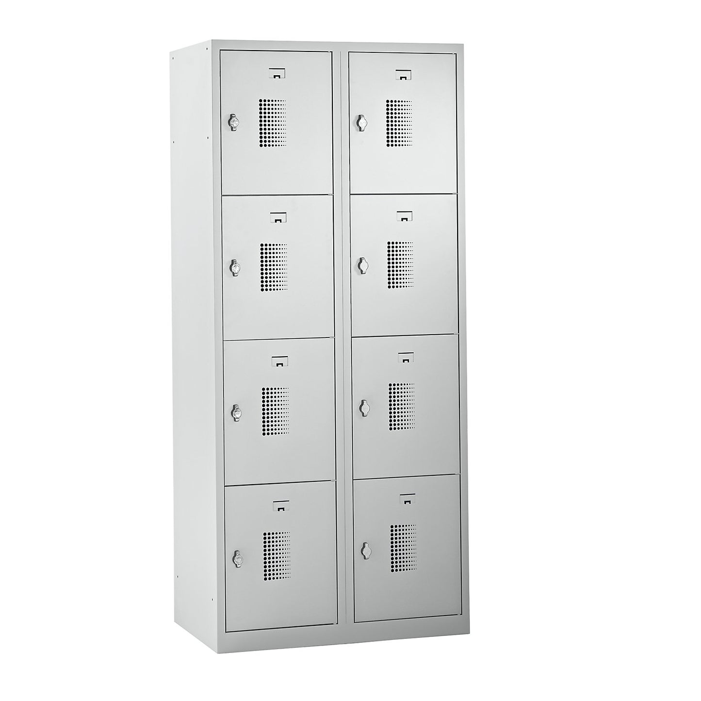 Amsterdam 4-fold compartment locker, 2 compartments, light grey, W 800 mm, 8 compartments, rotary bolt.