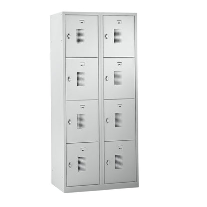 Amsterdam 4-fold compartment locker, 2 compartments, light grey, W 800 mm, 8 compartments, rotary bolt.