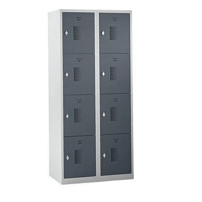 Amsterdam 4-fold compartment locker, 2 compartments, light grey / basalt grey, W 800 mm, 8 compartments, rotary bolt.