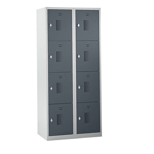 Amsterdam 4-fold compartment locker, 2 compartments, light grey / basalt grey, W 800 mm, 8 compartments, rotary bolt.