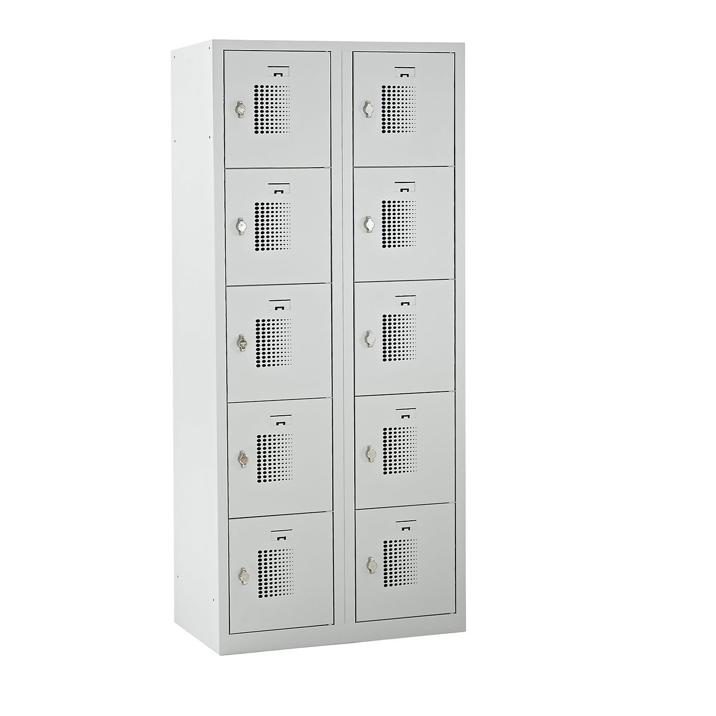 Amsterdam 5-fold compartment locker, 2 compartments, light grey, W 800 mm, 10 compartments, rotary bolt.