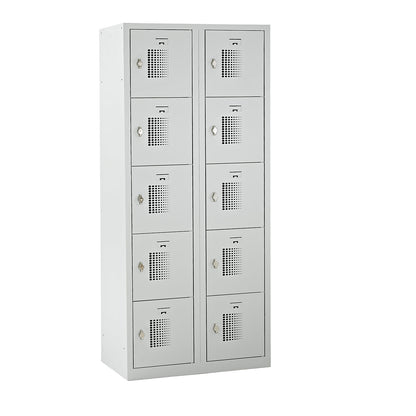 Amsterdam 5-fold compartment locker, 2 compartments, light grey, W 800 mm, 10 compartments, rotary bolt.