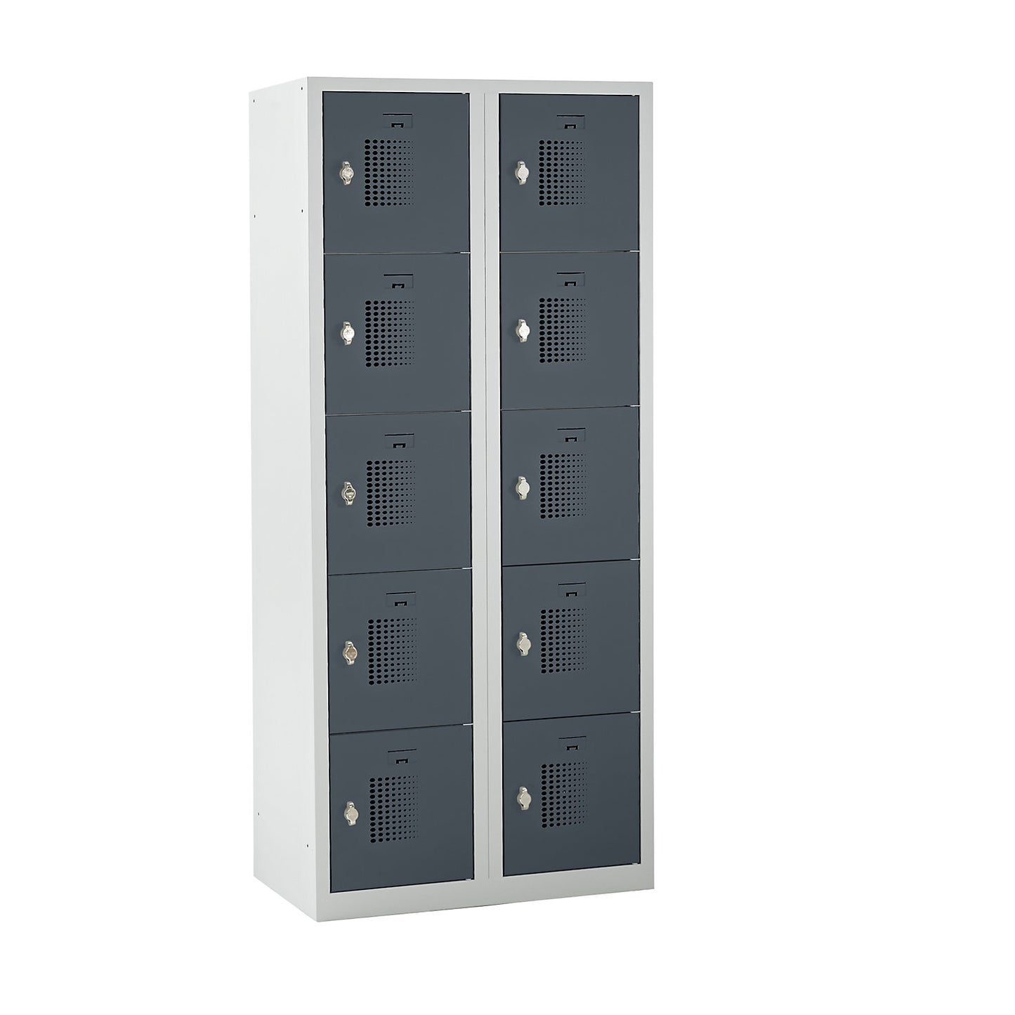 Amsterdam 5-fold compartment locker, 2 compartments, light grey / basalt grey, W 800 mm, 10 compartments, rotary bolt.