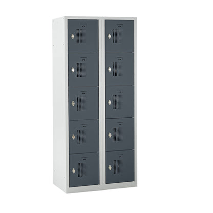 Amsterdam 5-fold compartment locker, 2 compartments, light grey / basalt grey, W 800 mm, 10 compartments, rotary bolt.