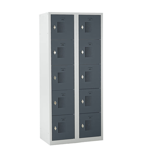 Amsterdam 5-fold compartment locker, 2 compartments, light grey / basalt grey, W 800 mm, 10 compartments, rotary bolt.