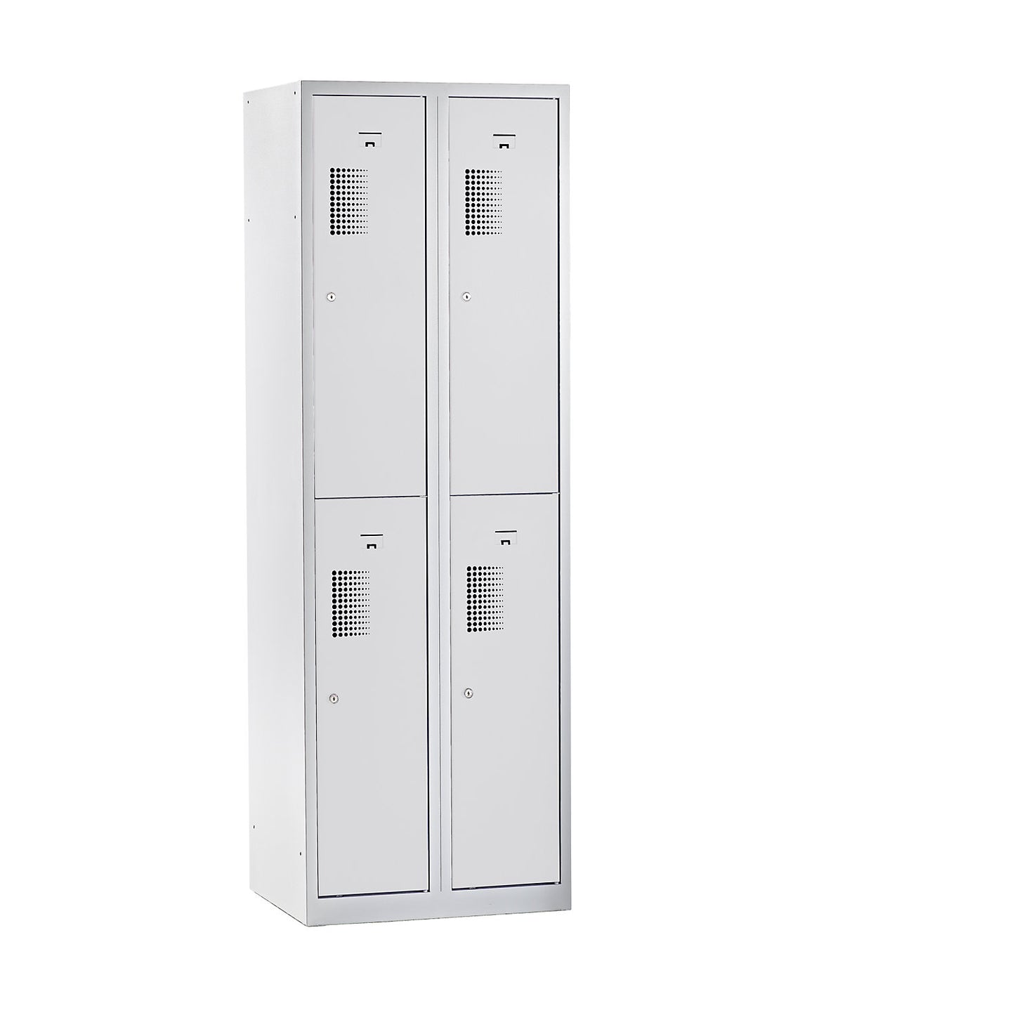Amsterdam double deck clothes locker, 2 compartments, width 600 mm, 4 compartments, light grey.