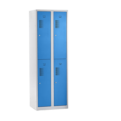 Amsterdam double deck clothes locker, 2 compartments, width 600 mm, 4 compartments, light grey / light blue.