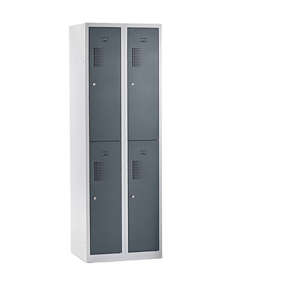 Amsterdam double deck clothes locker, 2 compartments, width 600 mm, 4 compartments, light grey / basalt grey.