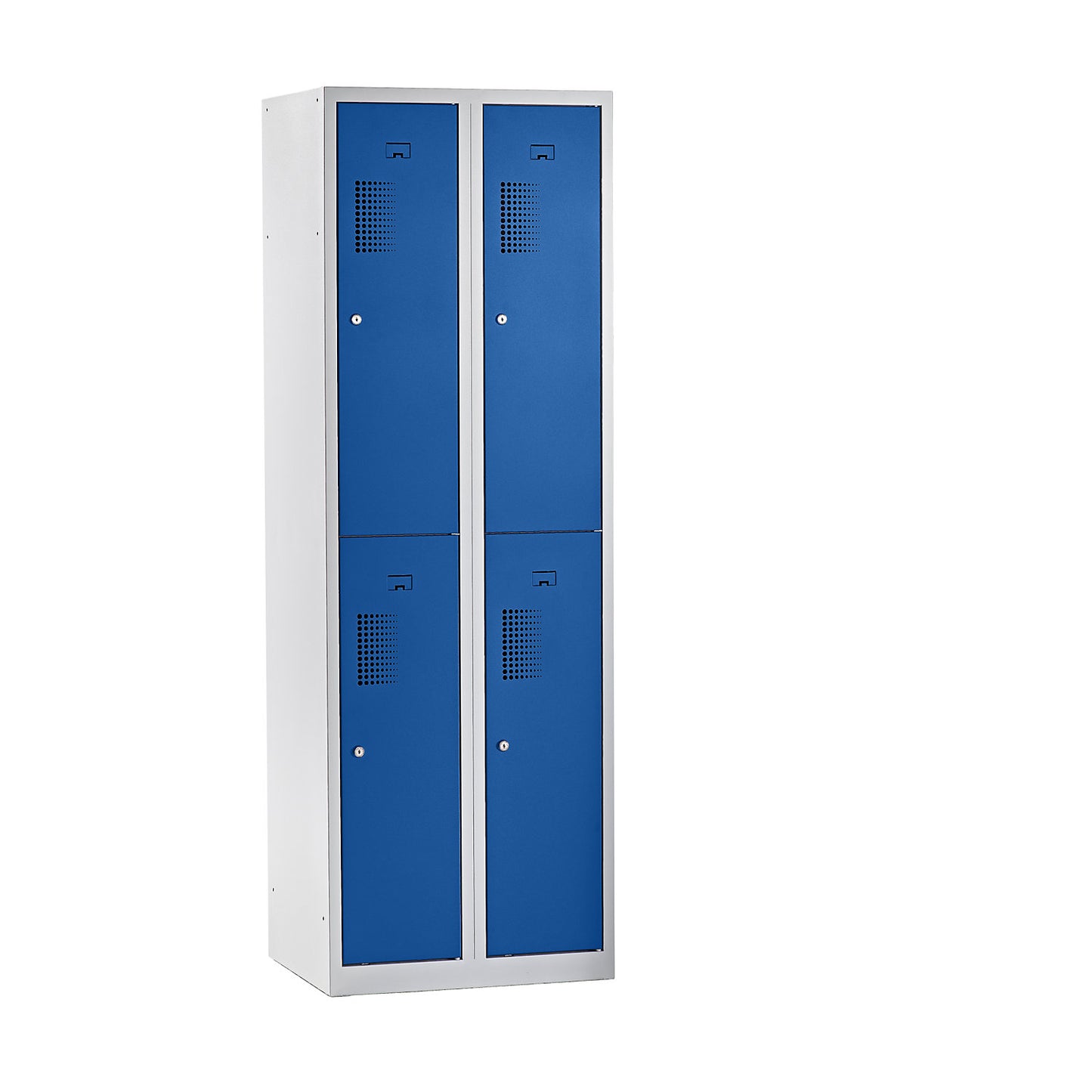 Amsterdam double deck clothes locker, 2 compartments, width 600 mm, 4 compartments, light grey / gentian blue.