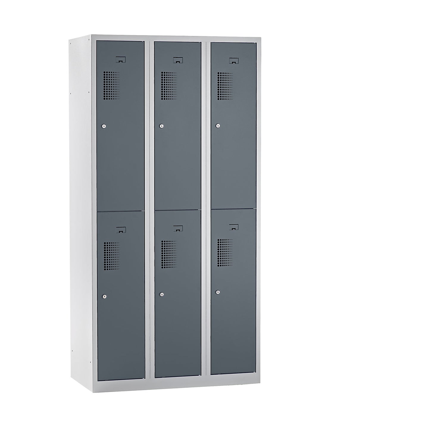 Amsterdam double deck clothes locker, 3 compartments, width 900 mm, 6 compartments, light grey / basalt grey.