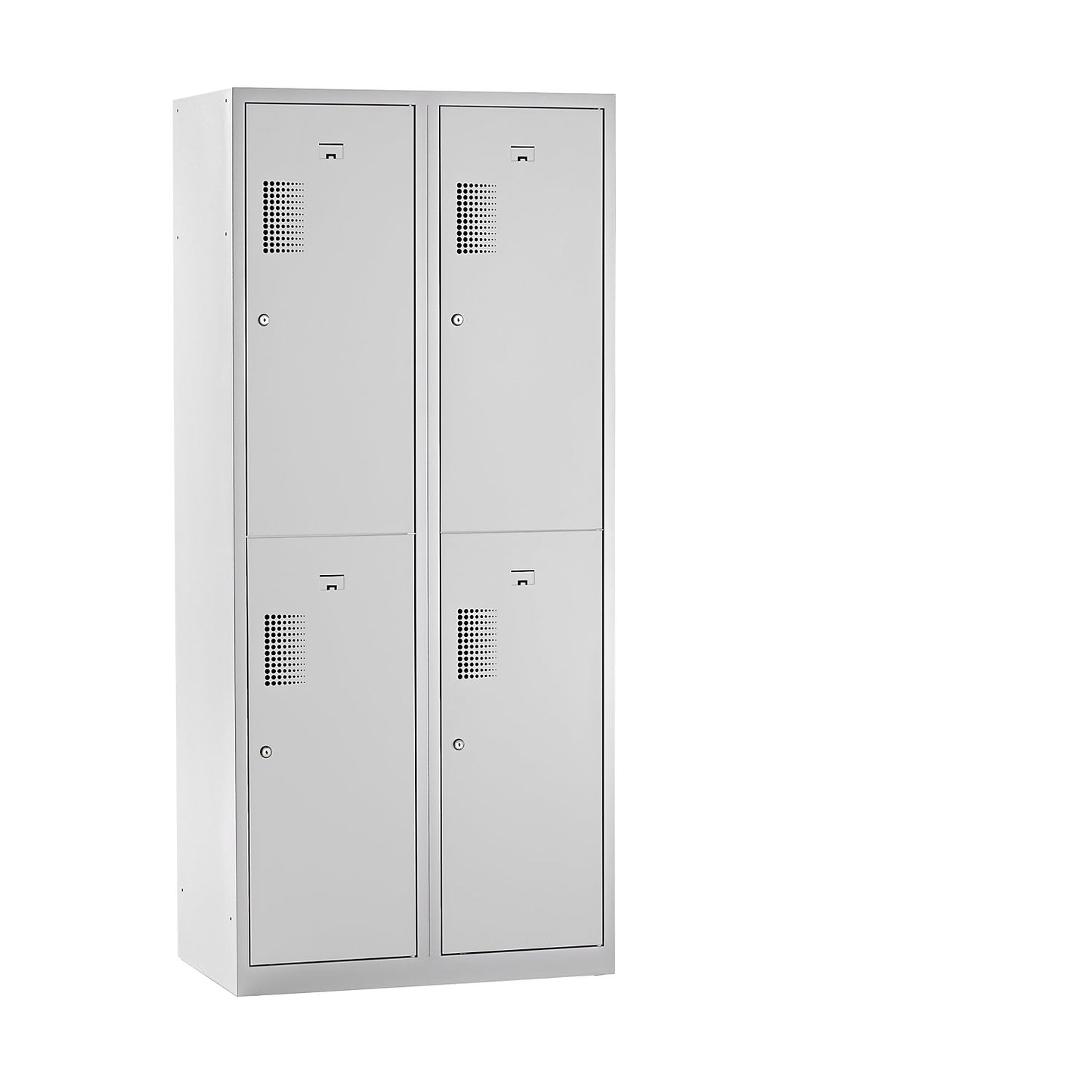 Amsterdam double deck clothes locker, 2 compartments, width 800 mm, 4 compartments, light grey.