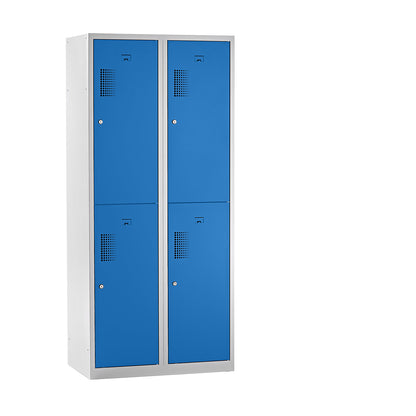 Amsterdam double deck clothes locker, 2 compartments, width 800 mm, 4 compartments, light grey / light blue.