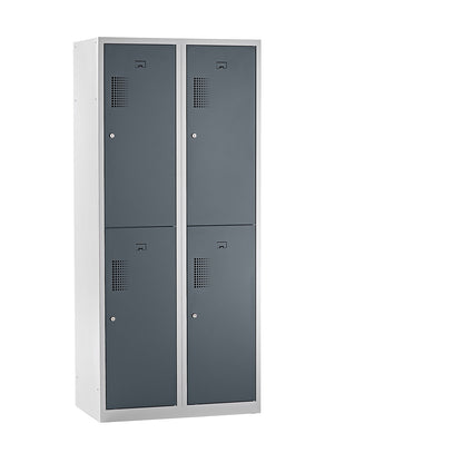 Amsterdam double deck clothes locker, 2 compartments, width 800 mm, 4 compartments, light grey / basalt grey.