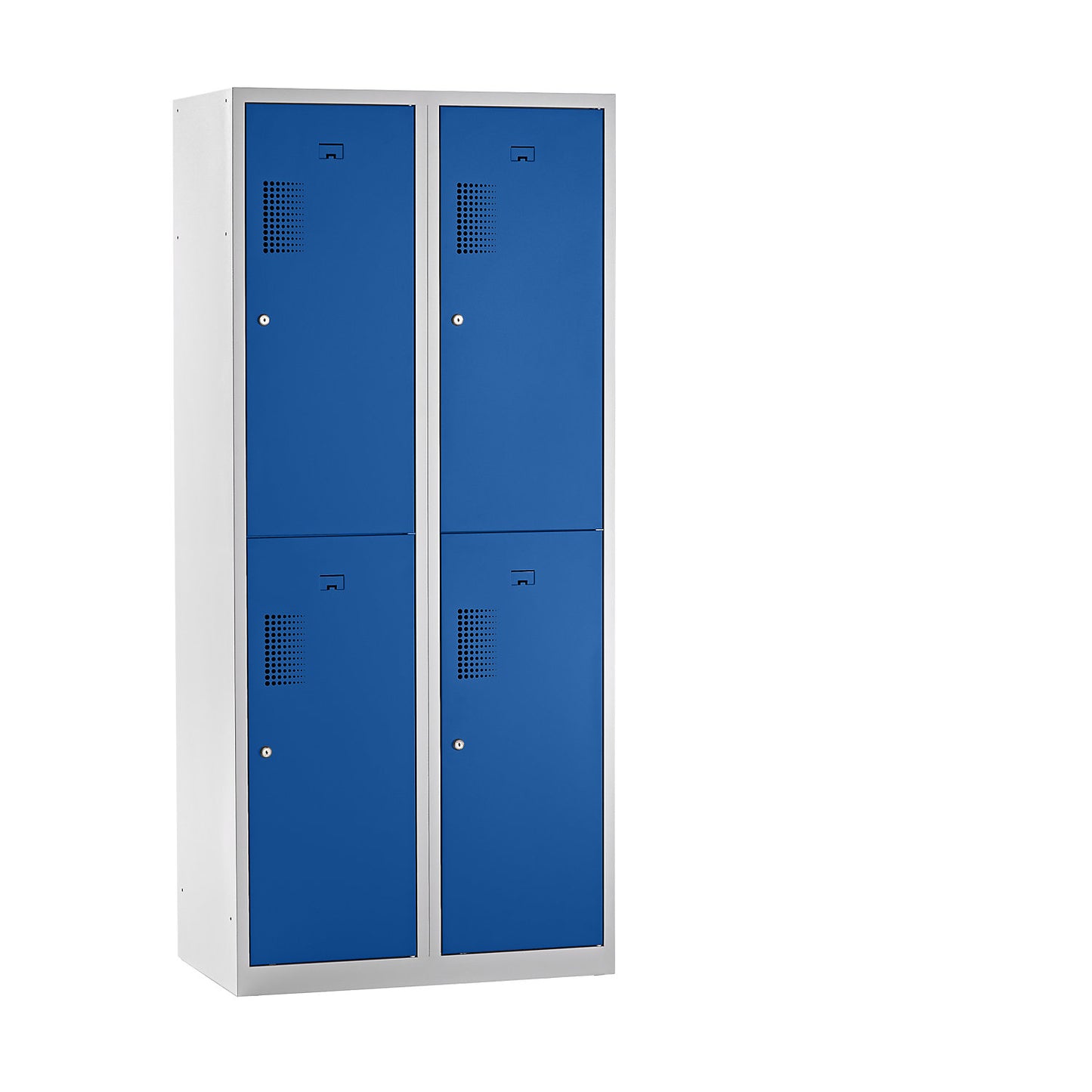 Amsterdam double deck clothes locker, 2 compartments, width 800 mm, 4 compartments, light grey / gentian blue.