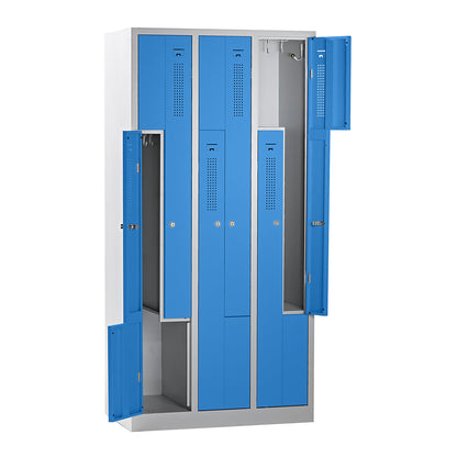 Amsterdam Z locker, 3 compartments, light grey / light blue, width 870 mm.