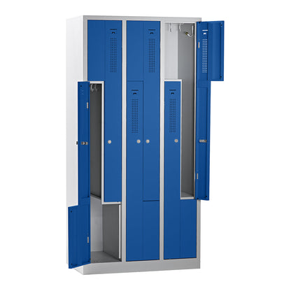 Amsterdam Z locker, 3 compartments, light grey / gentian blue, width 870 mm.