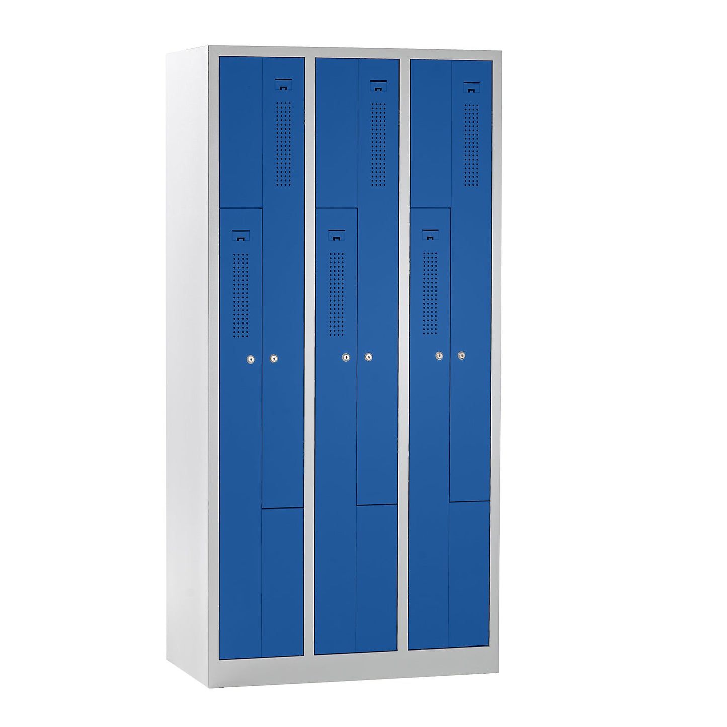 Amsterdam Z locker, 3 compartments, light grey / gentian blue, width 870 mm.