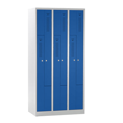 Amsterdam Z locker, 3 compartments, light grey / gentian blue, width 870 mm.
