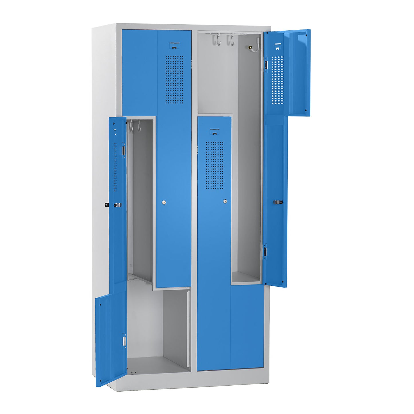Amsterdam Z locker, 2 compartments, light grey / light blue, width 800 mm.
