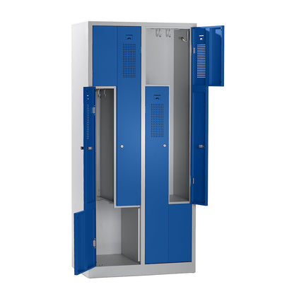 Amsterdam Z locker, 2 compartments, light grey / gentian blue, width 800 mm.
